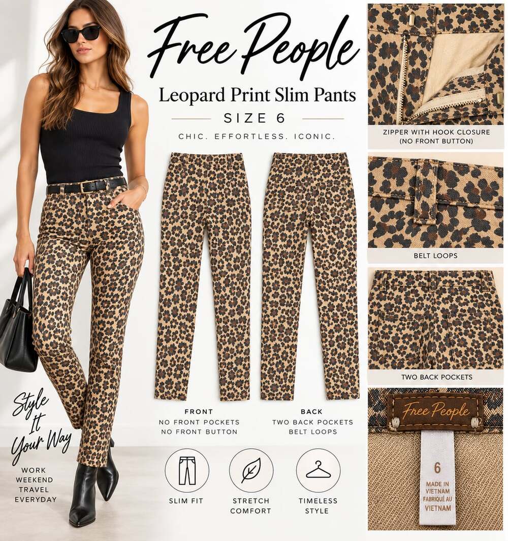 Free People Leopard Print Slim Pants Size 6